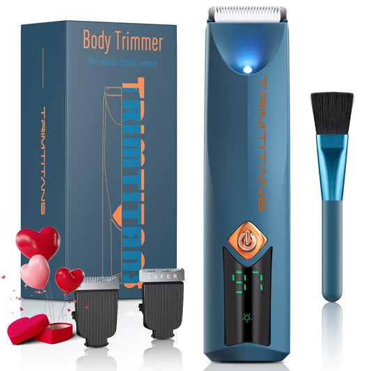 TRIMTITANS Body Hair Trimmer for Men, 2-in-1 Groin Hair Trimmer & Body Groomer Ball Shaver Electric Razor for Men Pubic Hair with 2 Replaceable Ceramic Blades, Gifts for Husband Guys Him