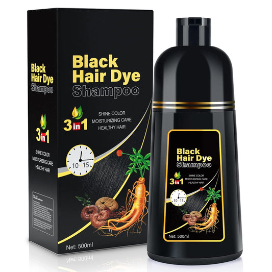 JUANCHI Black Hair Dye Shampoo 3 in 1 for Gray Hair, Herbal Ingredients Shampoo Black Hair Dye for Women Men, Grey Coverage Shampoo 500ml (Black)