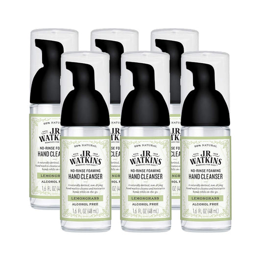 J.R. Watkins No-Rinse Foaming Hand Cleanser – Hand Soap in Pump Dispenser – Bathroom & Kitchen Foam Cleaner – All Natural, Alcohol Free, Lemongrass, 1.6 fl. Oz., 6 Pack