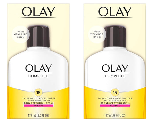 Olay Face Moisturizer Complete Lotion All Day Daily Facial Moisturizing Lotion SPF 15 for Normal Skin and Hydration, Oil-Free Non-Greasy, 6 Fl Oz (Pack of 2)