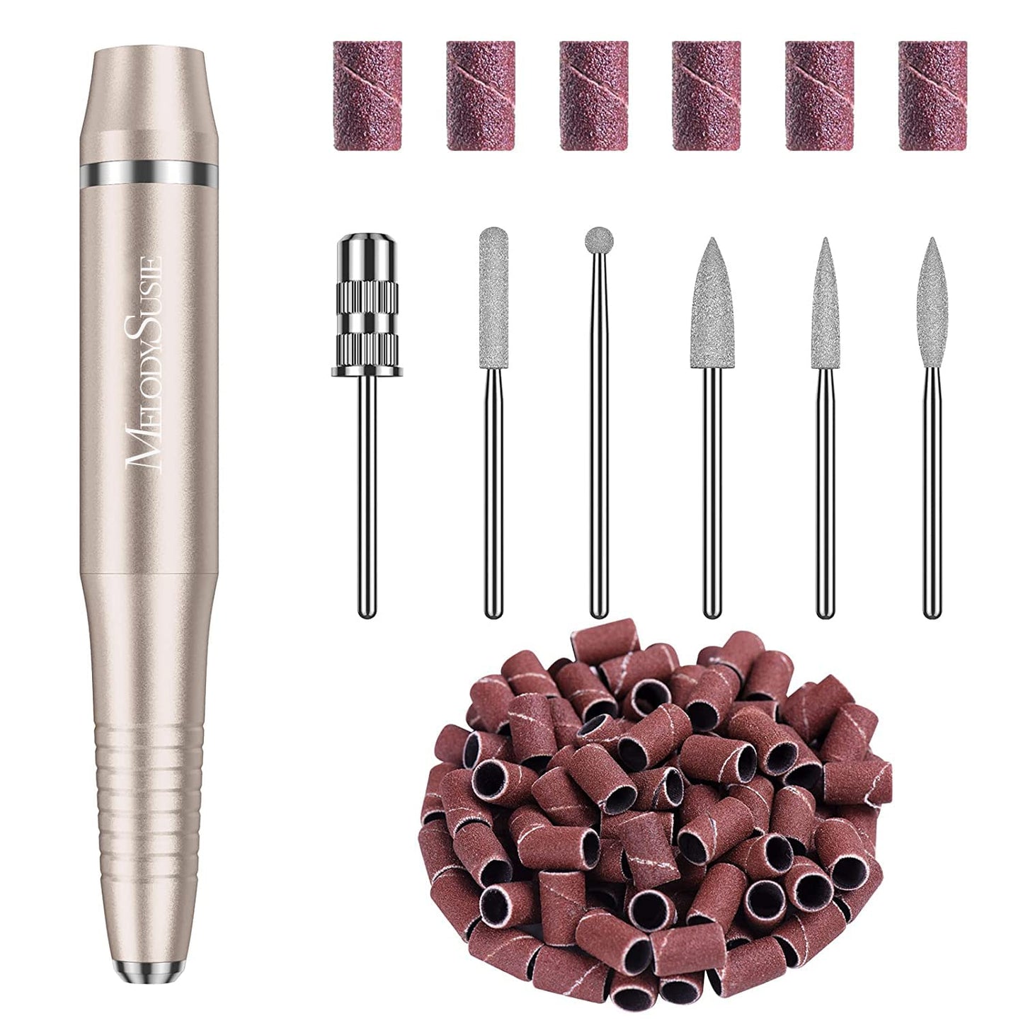 MelodySusie Electric Nail Drill, Portable Electric Nail Drill Machine for Acrylic Gel Nails, Professional Efile E File Manicure Pedicure Polishing Shape Tools for Home Salon Use, Champagne