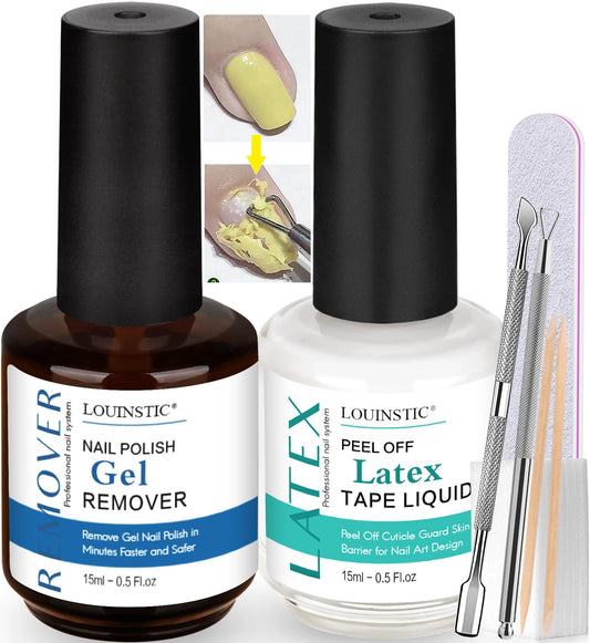 LOUINSTIC Nail Polish Gel Remover - Easy Gel Polish Remover in 3-5 Minutes, Gel Nail Remover with Latex Tape for Nails
