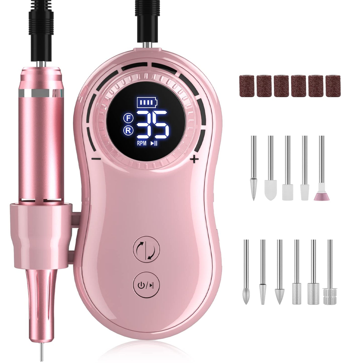Professional Rechargeable 35000 rpm Nail Drill, Portable Electric E File Machine for Acrylic, Gel Nails, Manicure Pedicure Polishing with 11Pcs Nail Drill Bits and Sanding Bands for Home and Salon Use