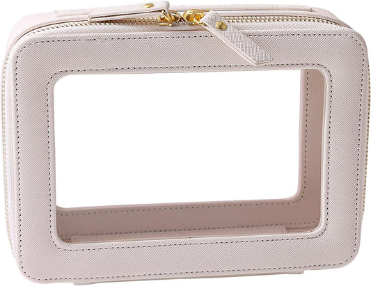 SANHECUN Toiletry bag waterproof cosmetic organizer with handle large opening for travelling (White)