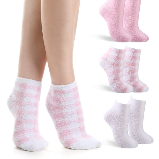 Tarpop 3 Pairs Aloe Socks Moisturizing Spa Socks for Dry Cracked Feet Infused Socks Gel Sleeping Fuzzy Socks Lotion Socks Gift for Christmas Women Men Softening Dry Feet(Pink)