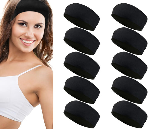 Styla Hair Headbands for Women Stretch Fashion Headbands 10 Pack Non-Slip Head Wraps Great for Spa, Sports, Yoga, Pilates, Running, Gym Headband, Workouts - Black