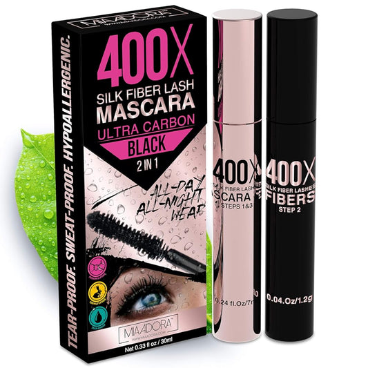 3D Fibre Lash Mascara Set by Mia Adora - High Quality 3D Fiber Lash Mascara with Natural & Non-Toxic Hypoallergenic Ingredients for Longer Lashes