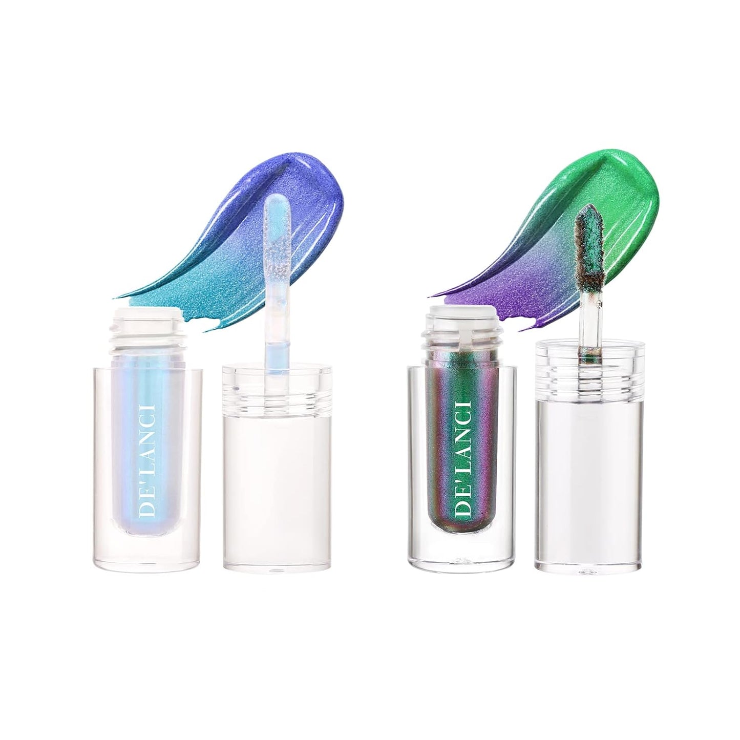 DE'LANCI Chameleon Eyeshadow Liquid, Intense Multi-color Shifting Long-lasting, Highly Pigment Multi-chrome Shimmer Eyeshadow Liquid Makeup (#04 ELF + #06 UNICORN)