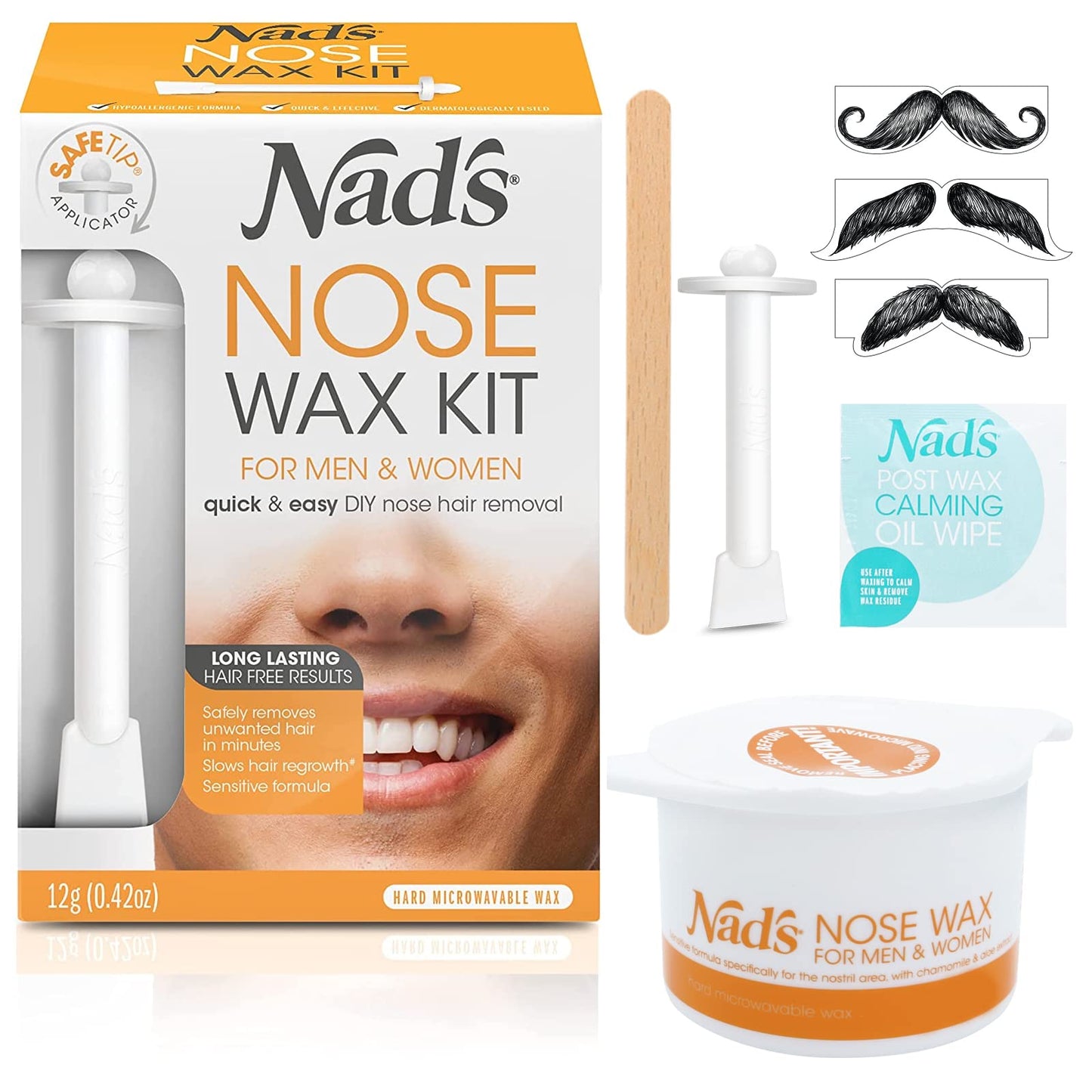 Nad's Nose Wax Kit for Men & Women - Waxing Kit for Quick & Easy Nose Hair Removal, 12g / 0.42oz