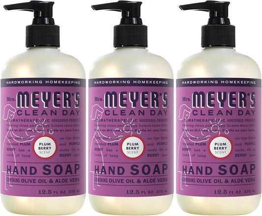 Mrs. Meyer's Clean Day Liquid Hand Soap, Cruelty Free and Biodegradable Formula, Plum Berry Scent, 12.5 oz- Pack of 3