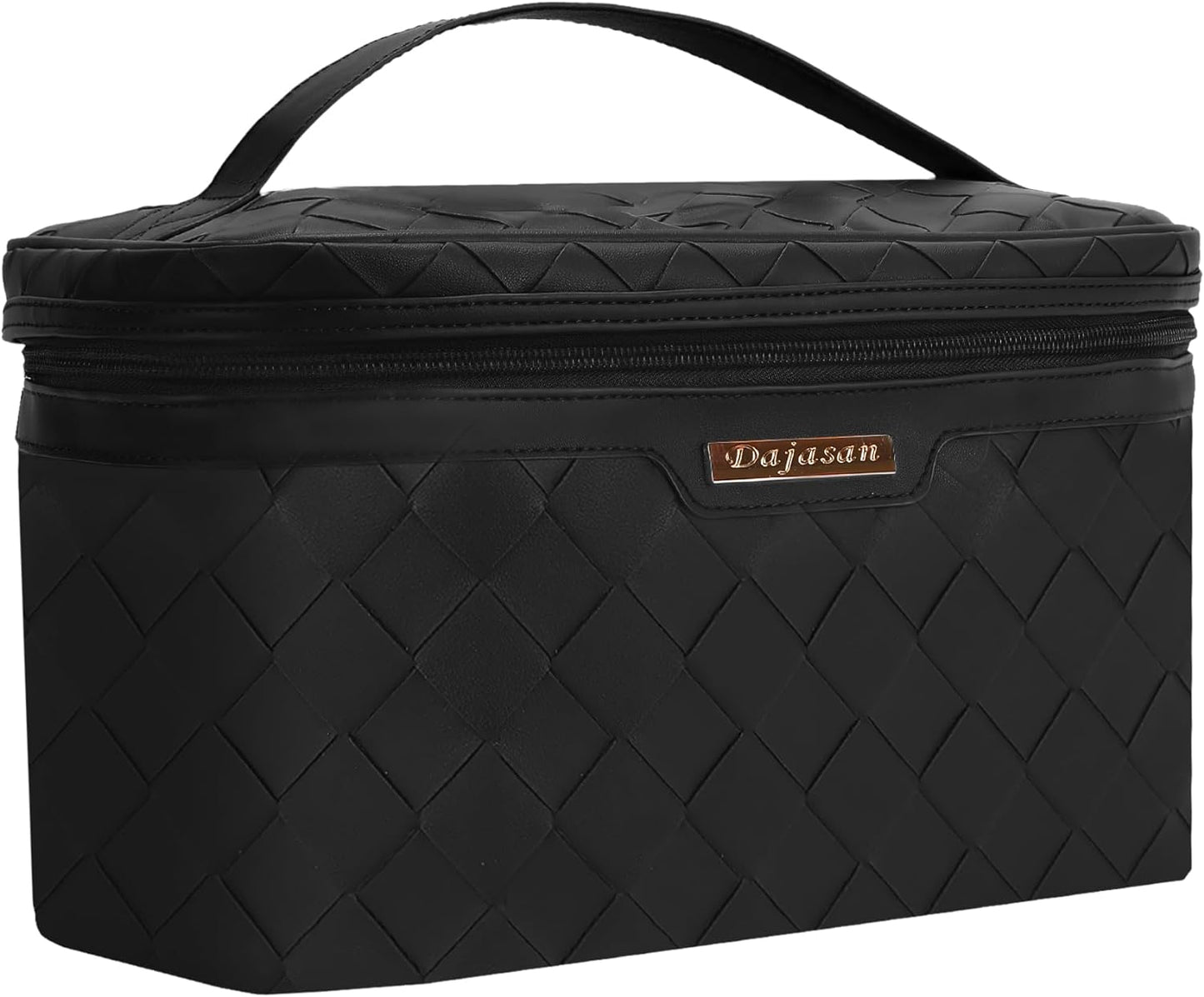 Dajasan Makeup Bag Cosmetic Bag, Travel Makeup Bag, Large Capacity Makeup Organizer Case, Portable Travel Toiletry Bag for Women Girls, PU Leather Waterproof (Black)