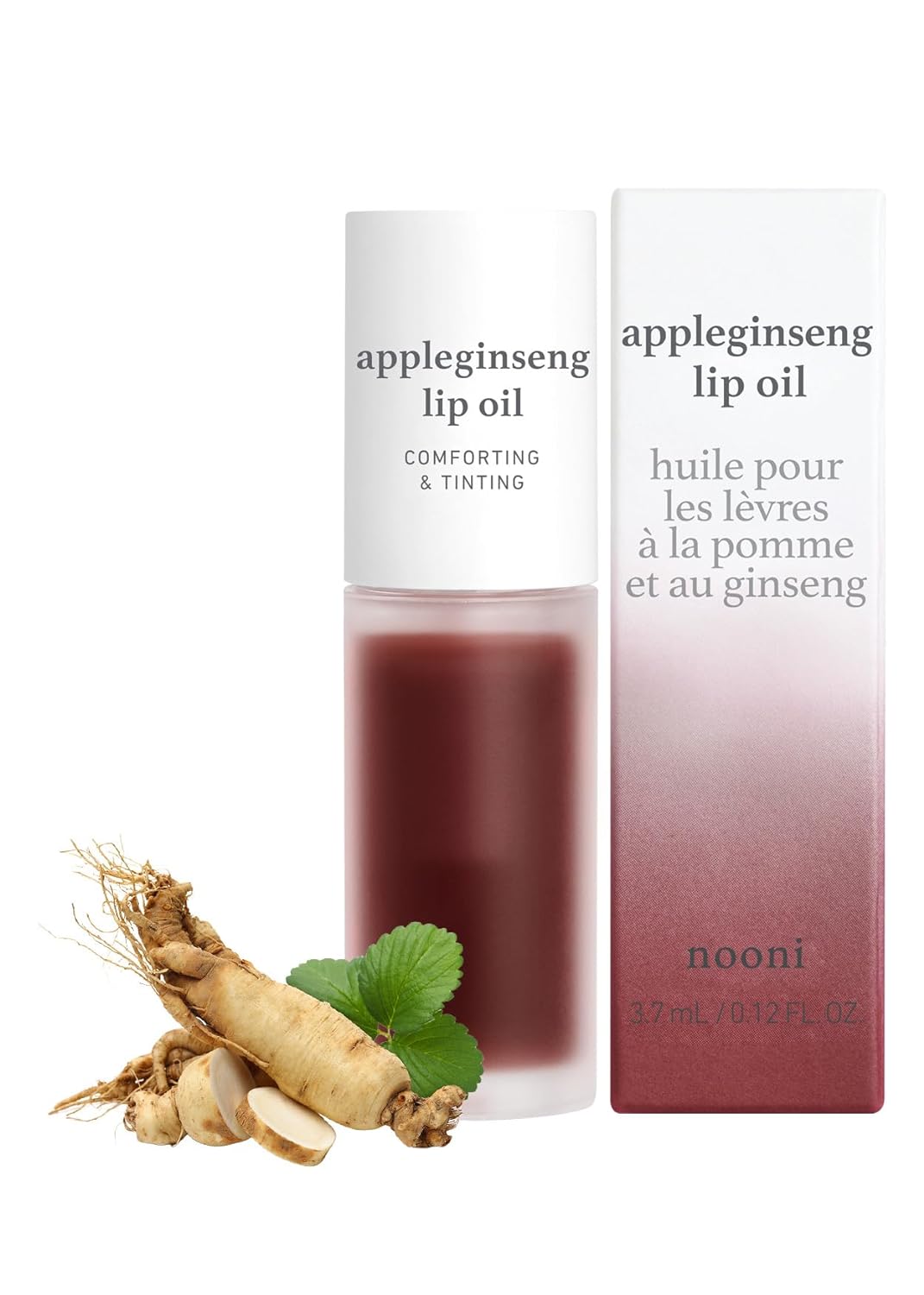 NOONI Korean Lip Oil - Appleginseng | Moisturizing, Balancing, and Tinting Dry Lips with Apple Seed Oil, Jojoba Seed Oil, Ginseng Extract, Sweet Valentine's Day Gift, 0.12 Fl. Oz. (Red Brick)
