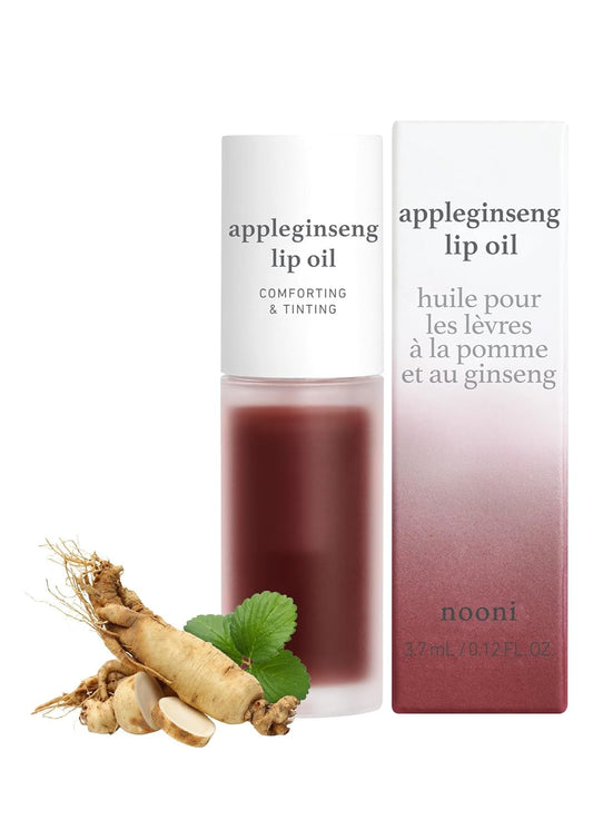 NOONI Korean Lip Oil - Appleginseng | Moisturizing, Balancing, and Tinting Dry Lips with Apple Seed Oil, Jojoba Seed Oil, Ginseng Extract, Sweet Valentine's Day Gift, 0.12 Fl. Oz. (Red Brick)