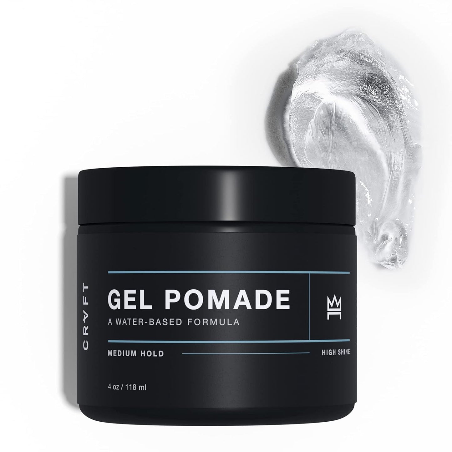 CRVFT Gel Pomade 4oz | High Shine/Medium Hold | Water Based/Water Soluble | Ideal For Short/Medium Thin/Thick Hair | For A Clean Cut Look | MenÕs Styling Product [Clear], Stylist Approved [Scented]
