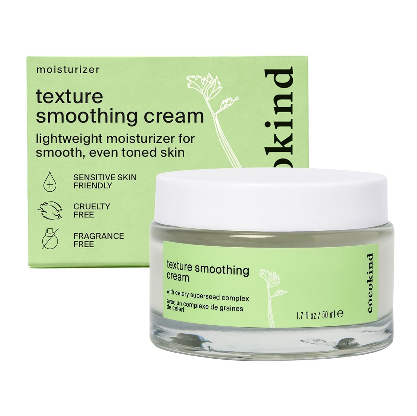 Cocokind Texture Smoothing Cream, Face Moisturizer with Squalane, Celery Seed and Cucumber, Face Lotion Moisturizer Face, Hydrating Face Cream