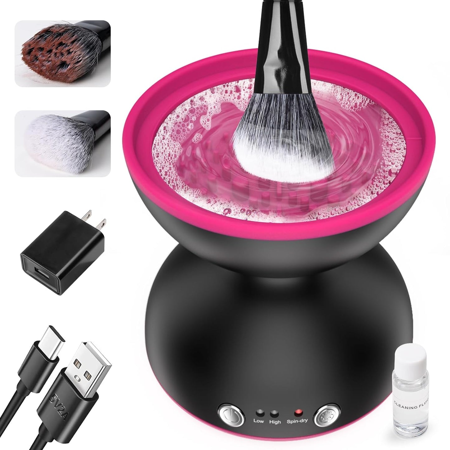 Makeup Brush Cleaner Machine - Valentines Day Gifts for Women, Two Gears Speed and Dehydration Function_Travel Portable Automatic Use 5V/2A adapter or Power Bank for All Size Beauty Makeup Brush Set