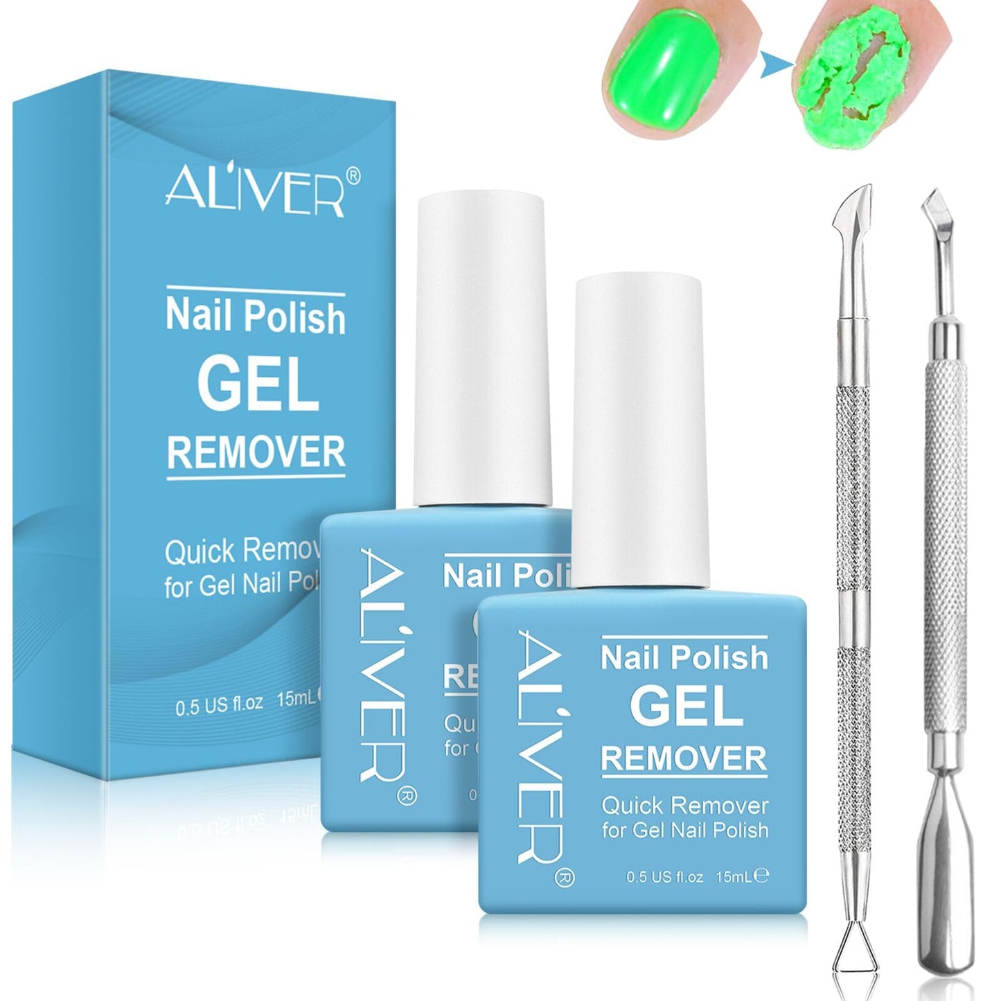 UEPETU Gel Polish Remover 2pack, Professional Nail Polish Remover with Cuticle Pusher and Scraper, Remove Gel Nails in 2-5 Minutes, No Need For Foil, Soaking Or Wrapping