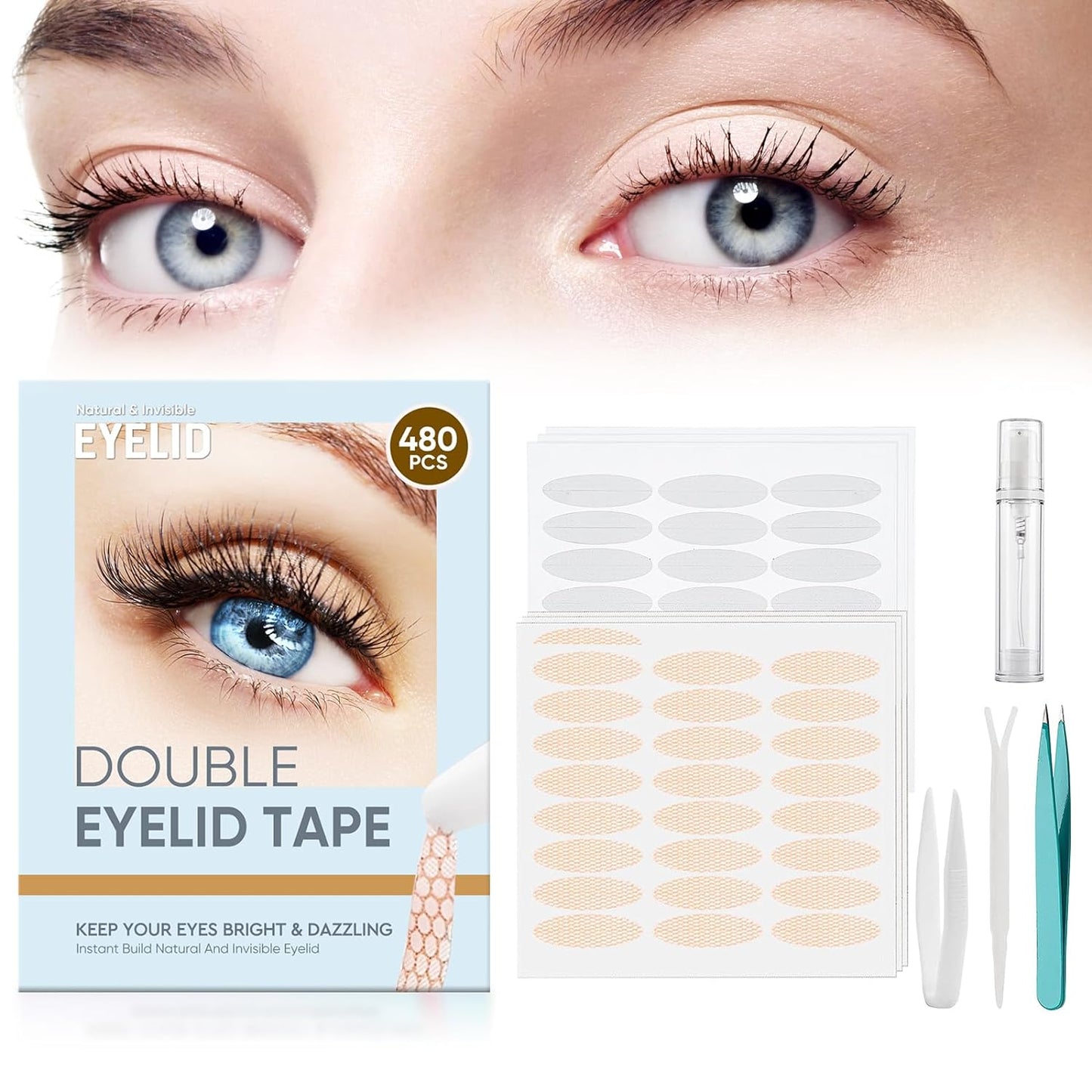 iTecFreely Eyelid Tape, 480pcs Waterproof & Invisible Eyelid Lifter Strips, Double Eyelid Tape Suitable for Uneven, Saggy, Single Eyelid