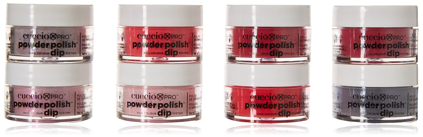 Cuccio Colour Powder Polish Nail Color Dip System - Fast, Easy And Odorless Application - Durable, Vibrant Color - Light And Natural Results - No Led/Uv Light Required - Red Handed Collection - 8 Pc