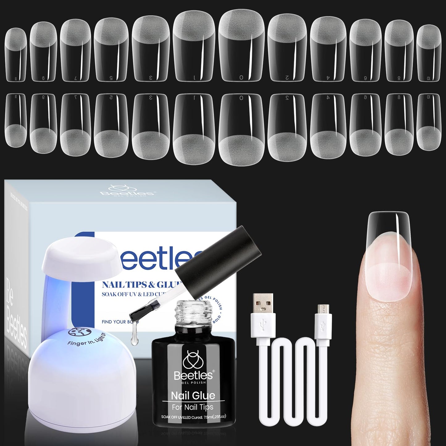 Beetles Gel Nail Kit Easy Nail Extension Set 504Pcs Pre Filed Half Matte Short Square Soft Gel Nail Tips with 5 in 1 Nail Glue Gel Base Gel Uv Led Nail Lamp Acrylic Nail Tips Kit Valentines Gifts