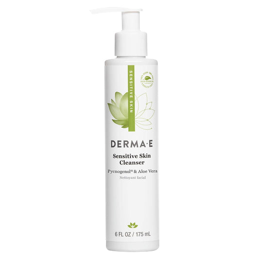 DERMA-E Sensitive Skin Cleanser Ð Gentle, Unscented Cleansing Face Wash Ð Soothing Facial Cleanser with Pycnogenol and Aloe Vera - Reduces Redness and Irritation, 6 fl oz