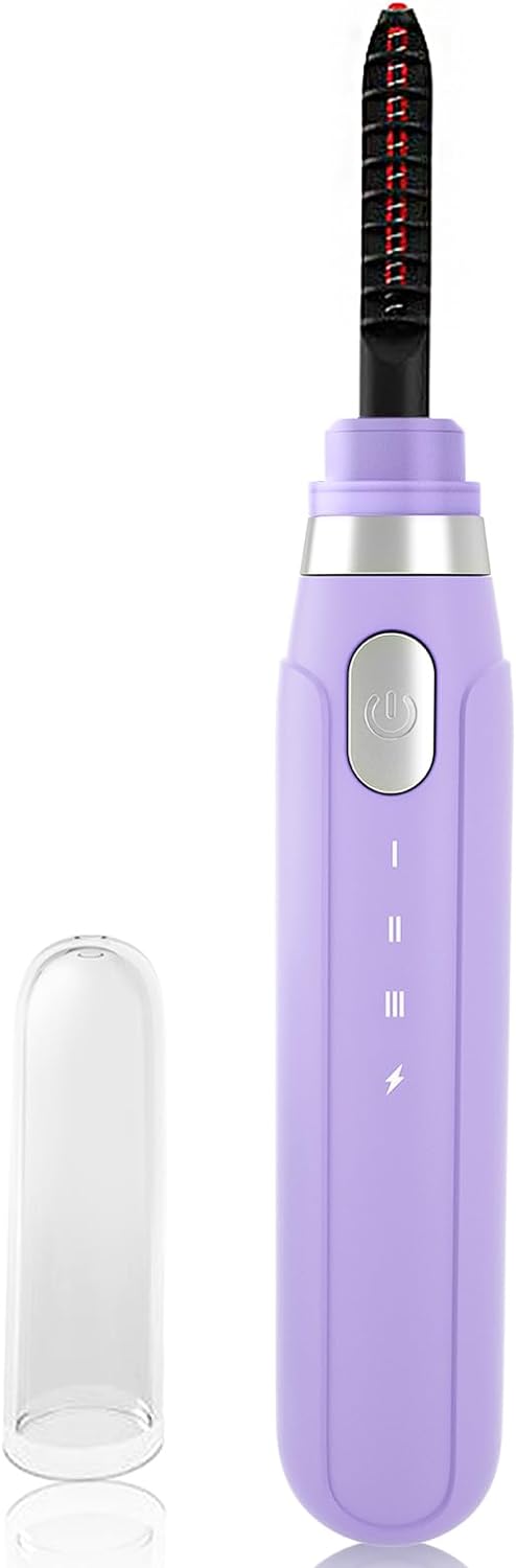 Heated Eyelash Curlers, Heated Lash Curler with Comb Eyelash Electric Curler 3 Temp Settings, USB Rechargeable Eye Lash Curler, Heated Curling Eyelash Wand for Women Gift, Purple