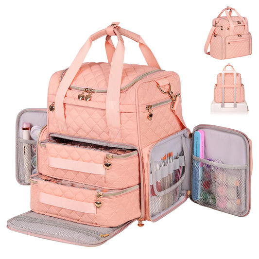 JKAOO Nail Polish Bag, Nail Travel Case Holds 70 Bottles, Nail Polish Organizer with 2 Removable Cases and Tools Storage Pockets (Sweet Pink)