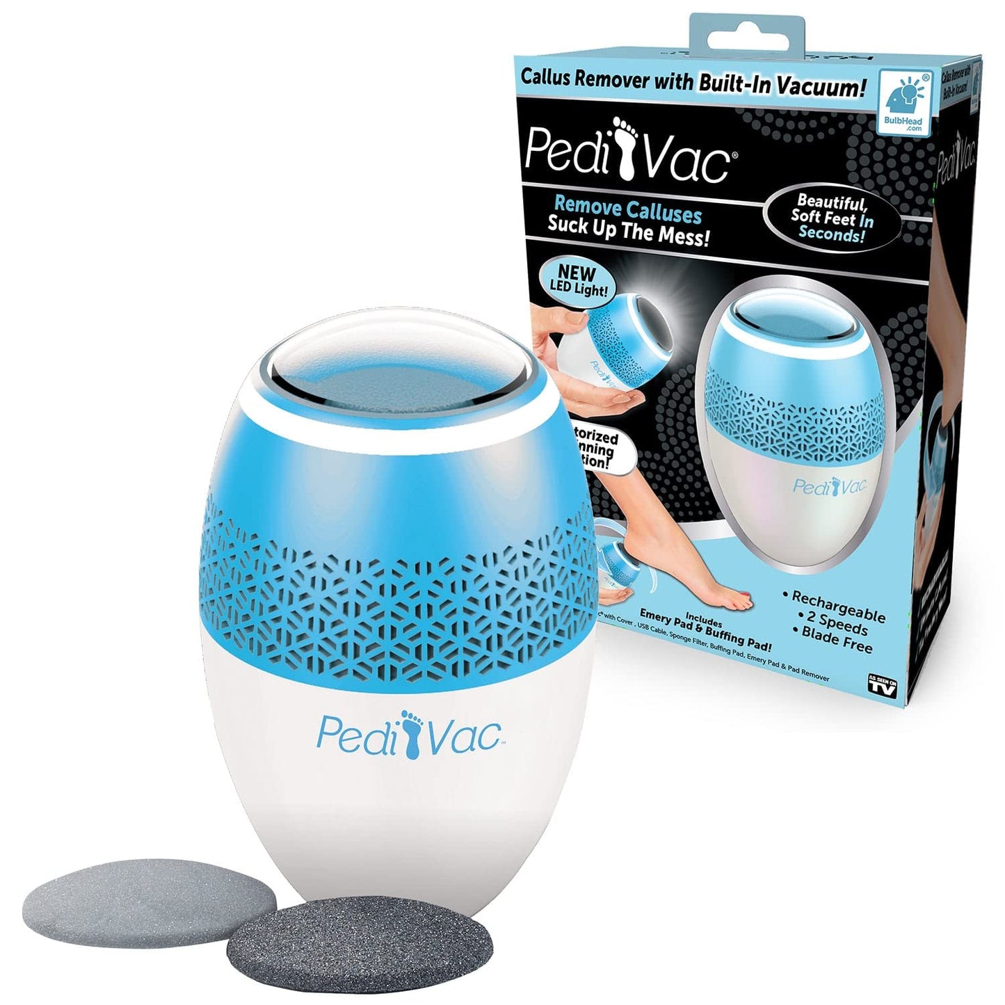 Pedi Vac by Ped Egg - Callus Remover for Feet with Built-in Vacuum Removes Dead Skin from Feet with 2000 RPMs - Electric Callus Remover Sucks Up Shavings for Mess-Free Exfoliation