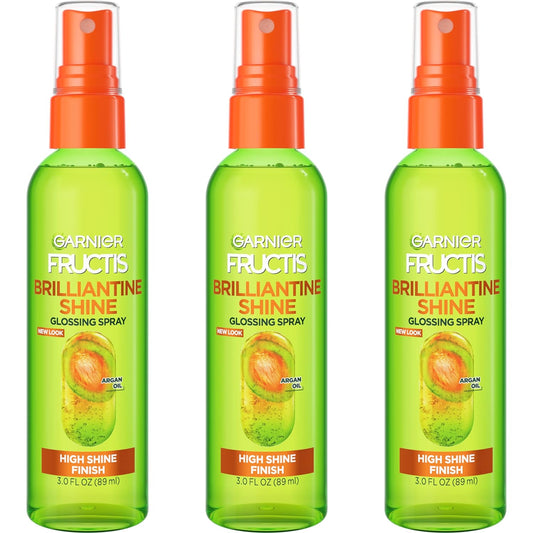 Garnier Fructis Style Brilliantine Shine Glossing Spray for High Shine Finish, Argan Oil, 3 Fl Oz, 3 Count (Packaging May Vary)