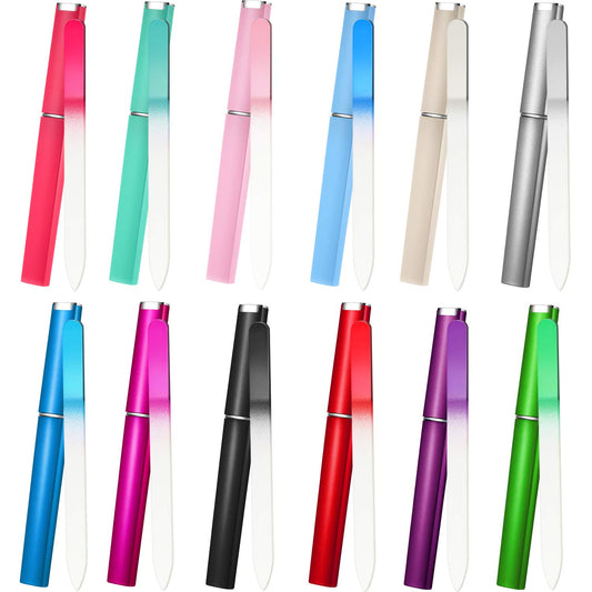 12 Pieces Glass Nail File Crystal Nail Files Double Sided Finger Nail Files Manicure Fingernail Files with Cases for Manicure Nail Care (Assorted Color)