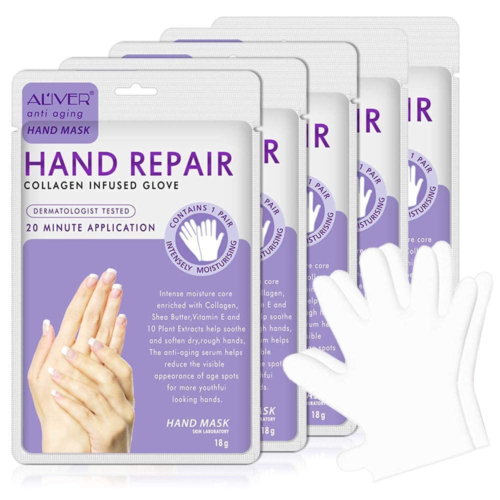 ALIVER Hand Mask Moisturizing Glove 5 pack, Hand Peel Mask Exfoliating Gloves, Hand Repair Glove for Dry Hands Treatment, Remove Dead Skin, Rough Skin