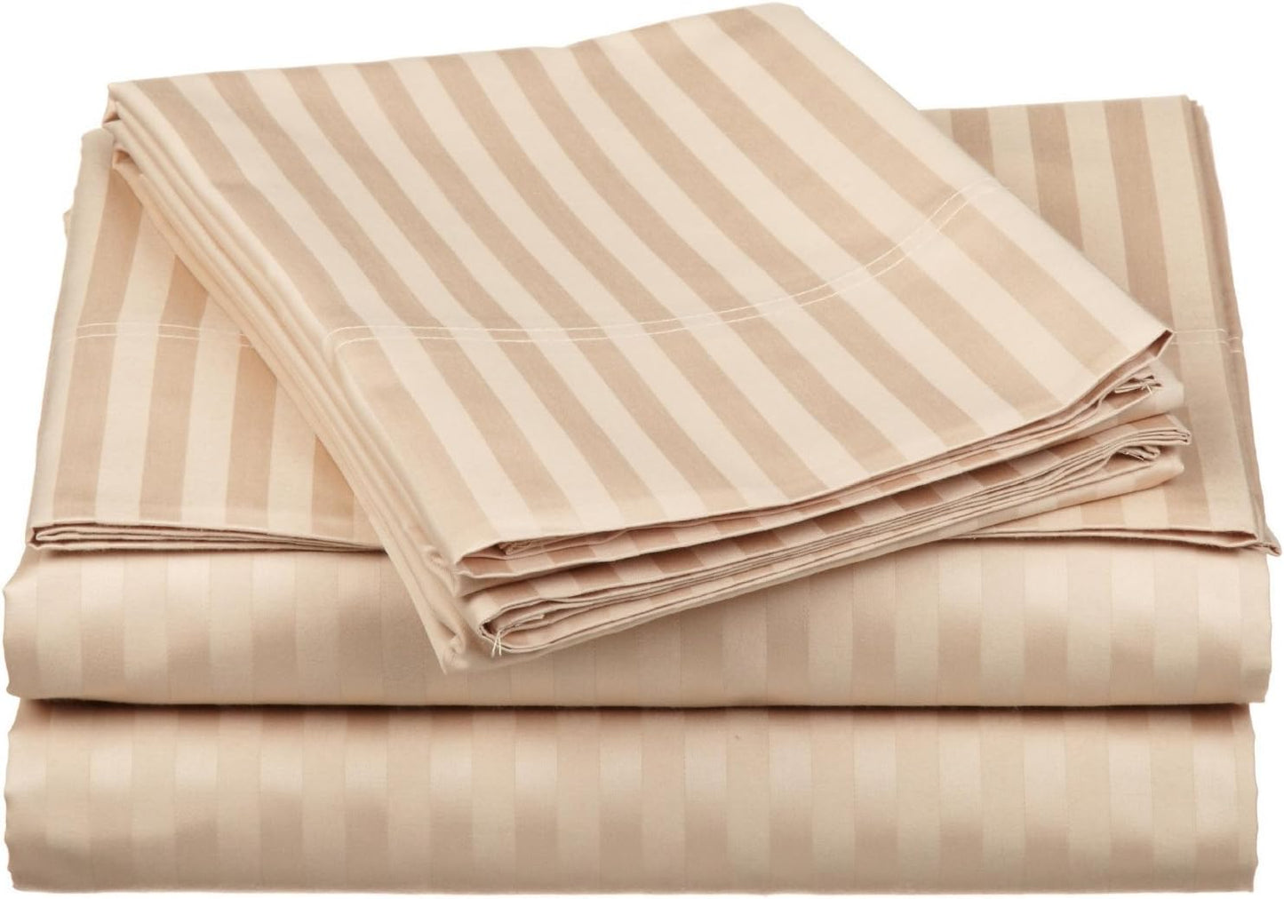Archu Sheets Ultra Soft Luxury Italian Finished Queen Sleeper Sofa Bed Sheet Set 4-Pieces 100% Egyptian Cotton 600TC Striped Beige (60" x 74" + 8")