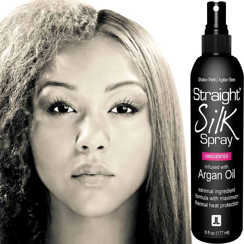 Straight Silk Spray with Moroccan Argan Oil | Hair Straightening Protector & Detangler | Alcohol-Free | Heat Protectant up to 450¡F | Flat-Iron | Blow-Dry | Unscented | Hair Spray | MADE IN USA (6oz)