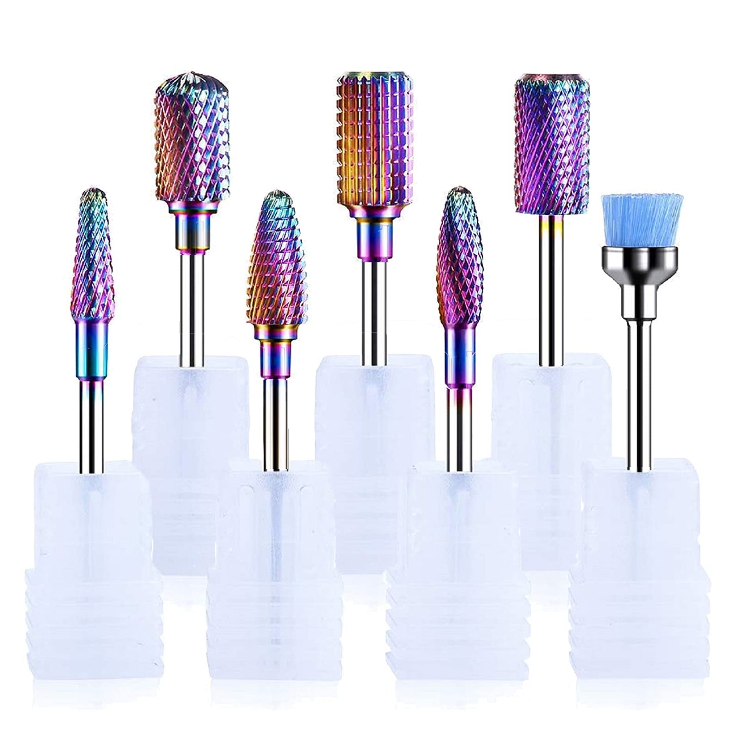 MelodySusie Nail Drill Bits Set, 7pcs Tungsten Carbide Diamond Nail Drill Bits for Acrylic Nails Poly Gel Cuticle Remove, 3/32'' Professional Nail Bits for Nail Drill Efile (A-Colorful)