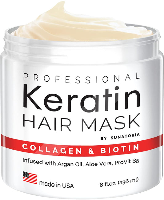 Professional Keratin Hair Mask - Made in USA - Nourishment Treatment for Hair Repair & Beauty - Biotin Collagen Coconut Oil & Pro-Vitamin B5 Protein Mask - Hair Vitamin Complex