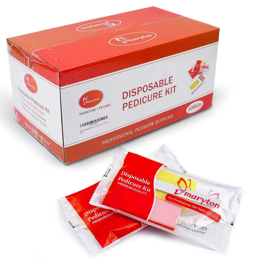 Maryton Disposable 3-Piece Pedicure Kit, Wood Nail File 100/180 Grit, Orange Buffer 80/100 Grit, Yellow Pumice Pad, 100-Count