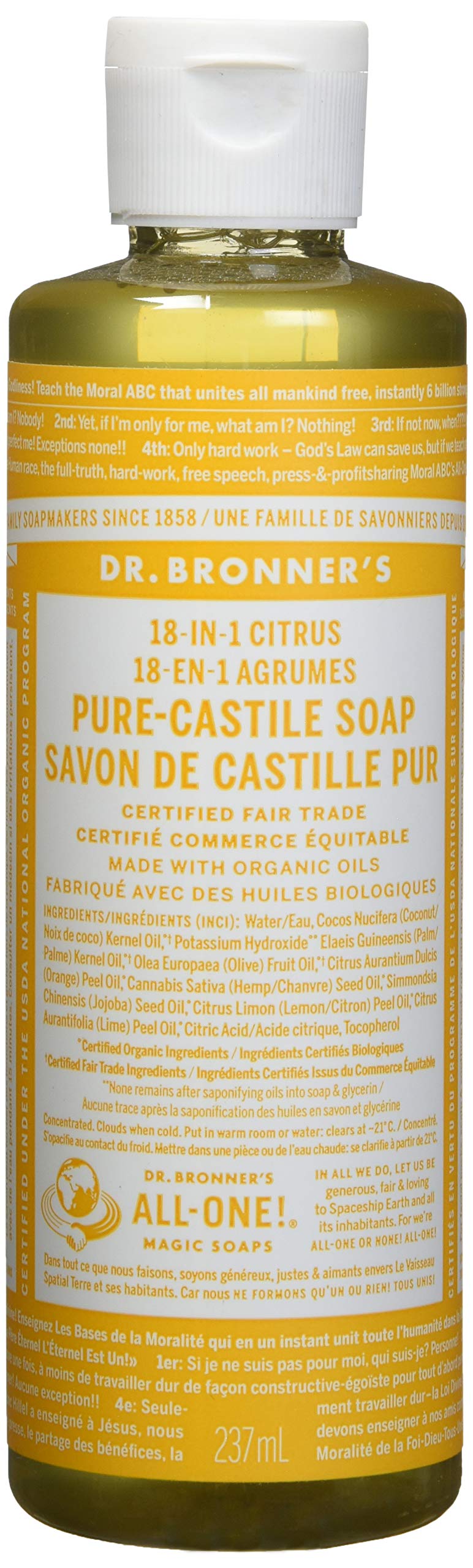 Dr. Bronner's Organic Pure Castile Liquid Soap Citrus Orange - 8 fl oz