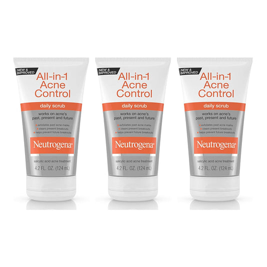 Neutrogena All-In-1 Acne Control Daily Face Scrub to Exfoliate & Treat Acne, with 2% Salicylic Acid Acne Medication, Exfoliating Acne Facial Scrub for Acne Marks & Breakouts, 4.2 fl. oz