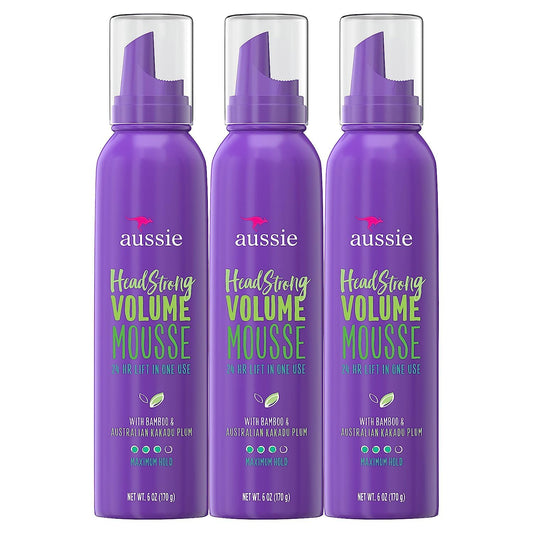 Aussie Mousse, with Bamboo & Kakadu Plum, Headstrong Volume, For Fine Hair, 6 Fl Oz (Pack of 3)