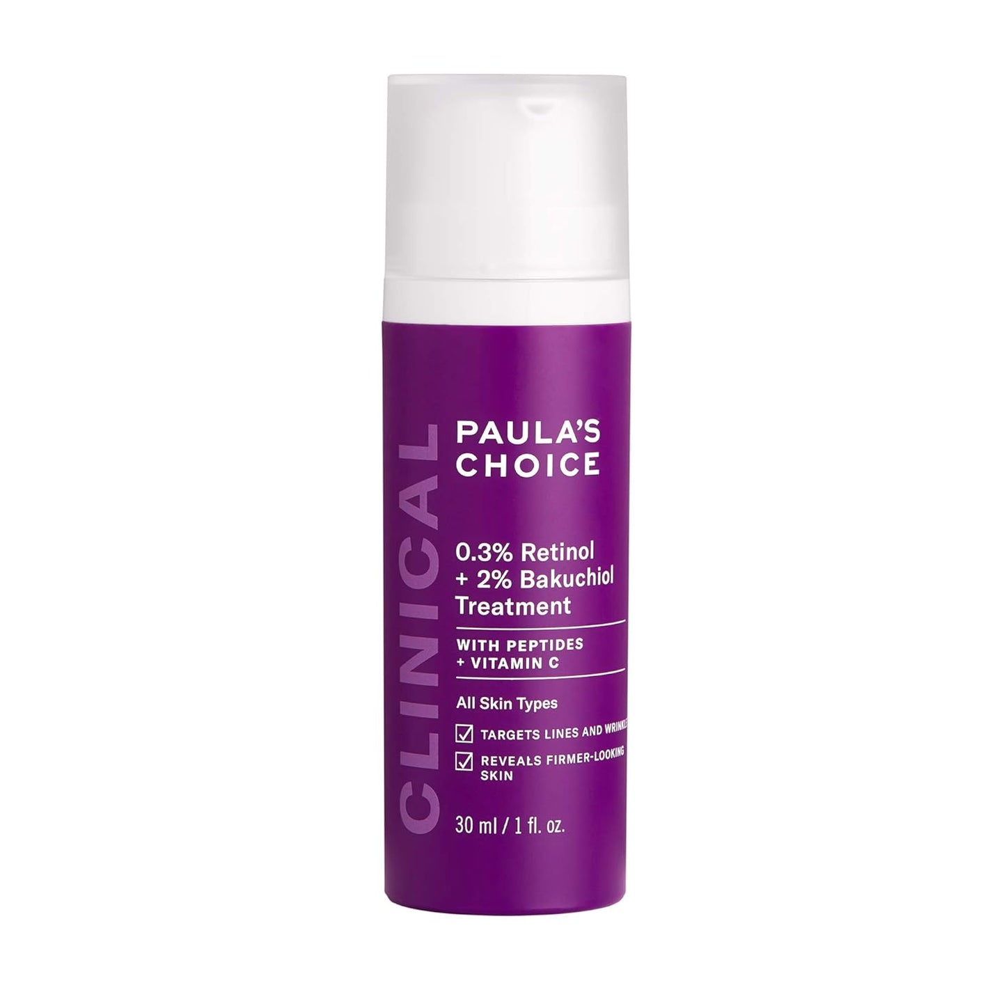 Paula's Choice CLINICAL 0.3% Retinol + 2% Bakuchiol Treatment, Anti-Aging Serum for Deep Wrinkles & Fine Lines, Fragrance-Free & Paraben-Free, 1 Ounce