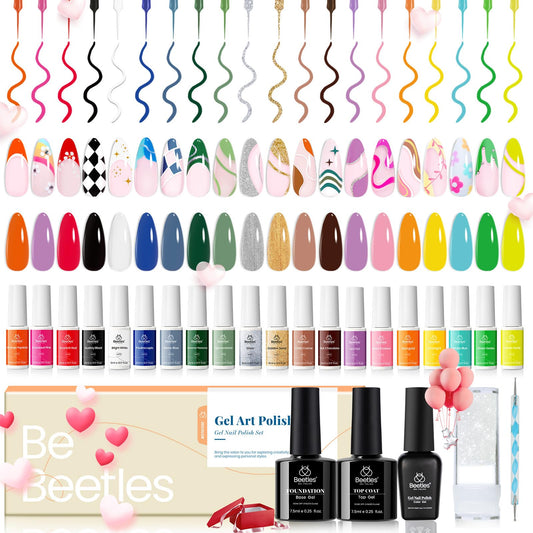 beetles Gel Polish Nail Art Polish Set Gel Liner Nail Polish White Black Red Silver Nude Glitter Gel Polish Paint Swirl Built Thin Brush in Bottle Soak off Uv Gold Gel Nail Women Gift