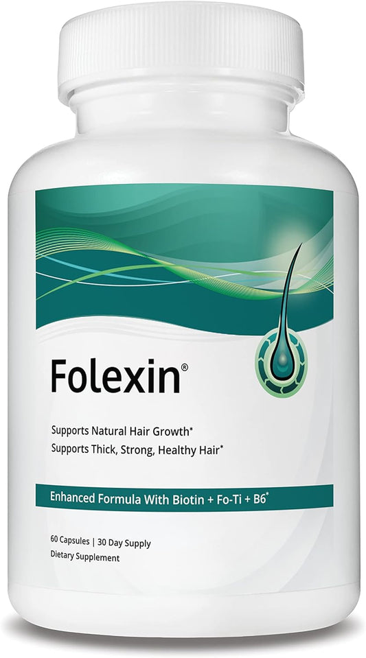 Folexin Hair Growth Support Supplement for Women & Men with Biotin, Vitamin B6 & Other Hair Vitamins for Thicker Hair Growth & Hair Health Support. 60 Capsules