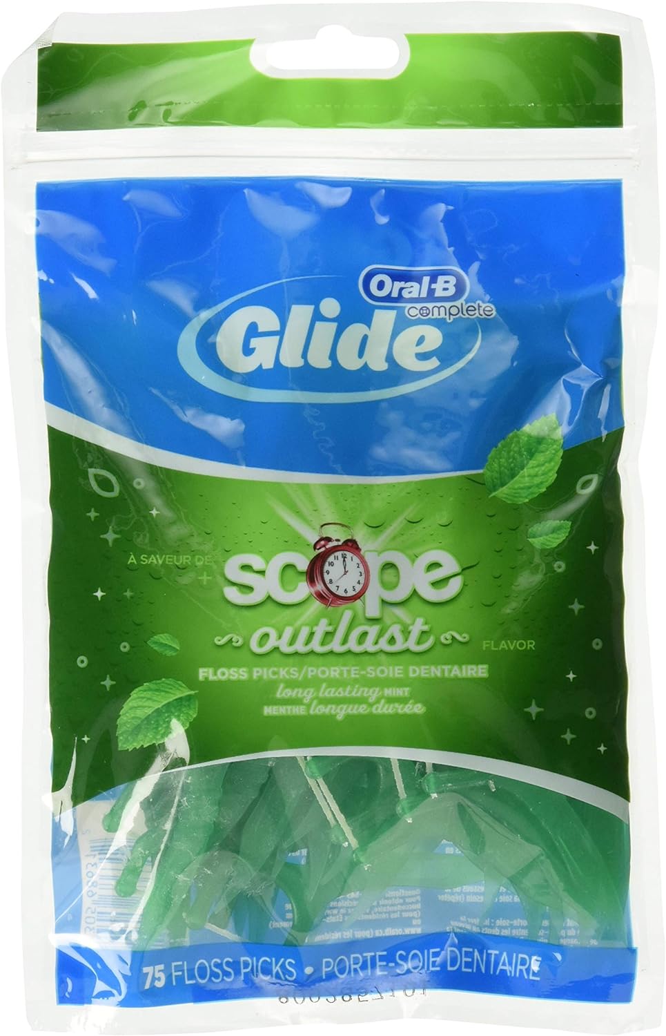 Glide Plusx 40mm Outlast Floss Picks Long Lasting Mint, 75 Count (Pack of 3)