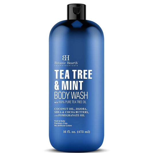 Botanic Hearth Tea Tree Oil Body Wash with Mint Paraben-Free, Fights Odor & Skin Irritation - For Men & Women 16fl oz