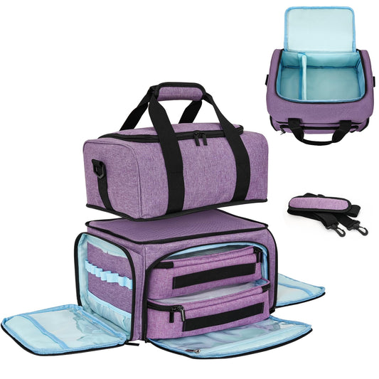 Craftown Detachable Nail Polish Organizer Bag, Double Layers Hold 70 Bottles and Nail Lamp, Portable Nail Polish Makeup Travel Case with 2 Removable Pouches, Manicure Tools Storage Pocket, Purple