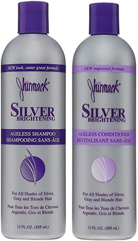 jhirmack Silver Brightening Purple Shampoo and Conditioner Set for all types of silver, grey, and blonde hair