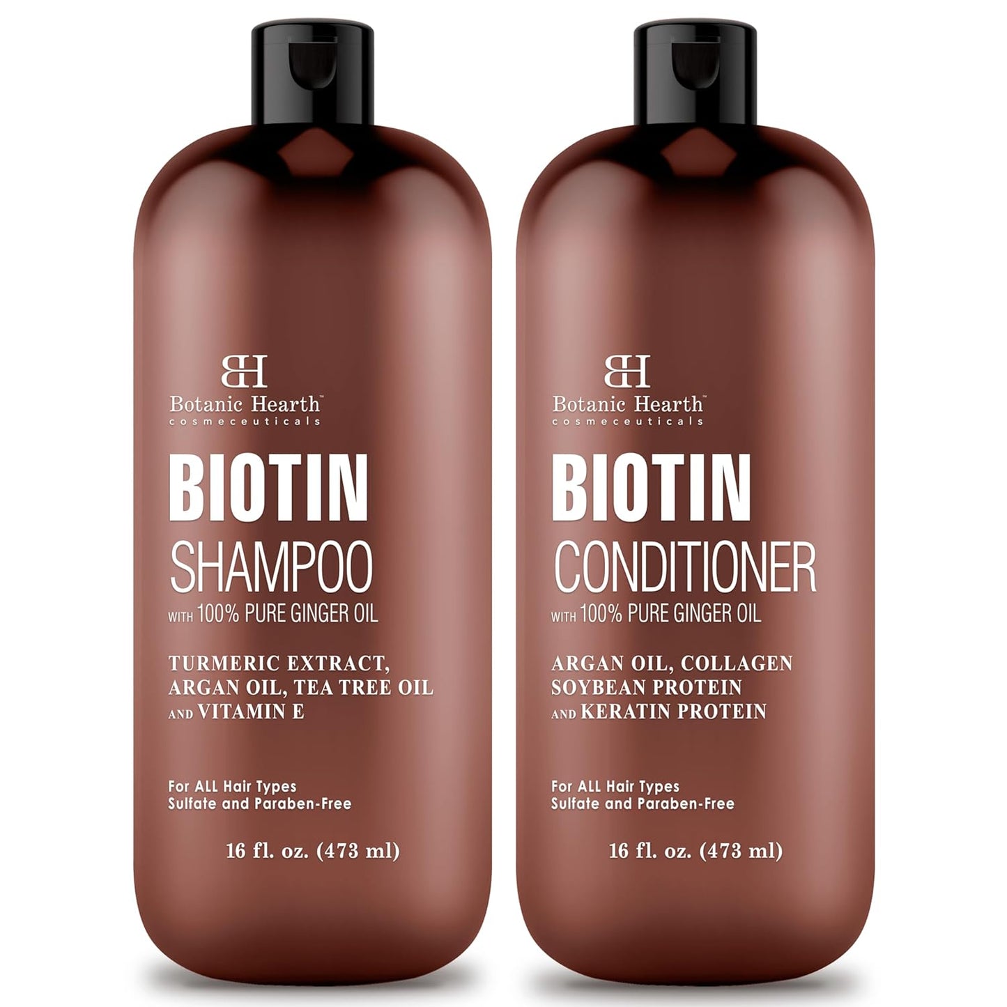 BOTANIC HEARTH Biotin Shampoo and Conditioner Set - with Ginger Oil & Keratin for Hair Loss and Thinning Hair - Fights Hair Loss, Sulfate Free, for Men and Women, (Packaging May Vary),16 fl oz each