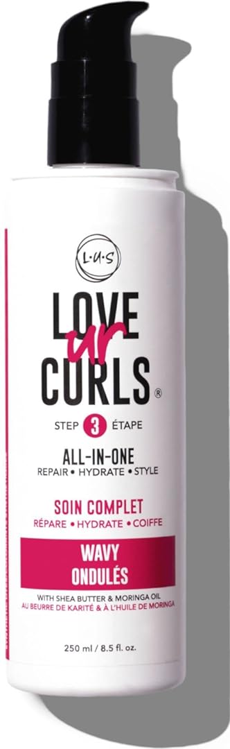 Love Ur Curls LUS Brands All-in-One Styler for Natural Wavy Textured Hair 8.5 oz - Repair, Hydrate, Style in One Easy Step - No Crunch Non-Sticky Hair Care with Shea Butter and Moringa