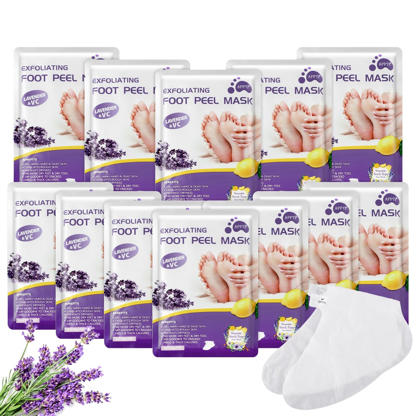 Dimsile 12 Pairs Foot Peel Mask Make Feet Baby Soft Skin for Foot Cracked and Dry Heel Callus Dead Skin Foot Care Mask with Lavender and Aloe Vera Gel for Women Men Peeling Exfoliating Presents