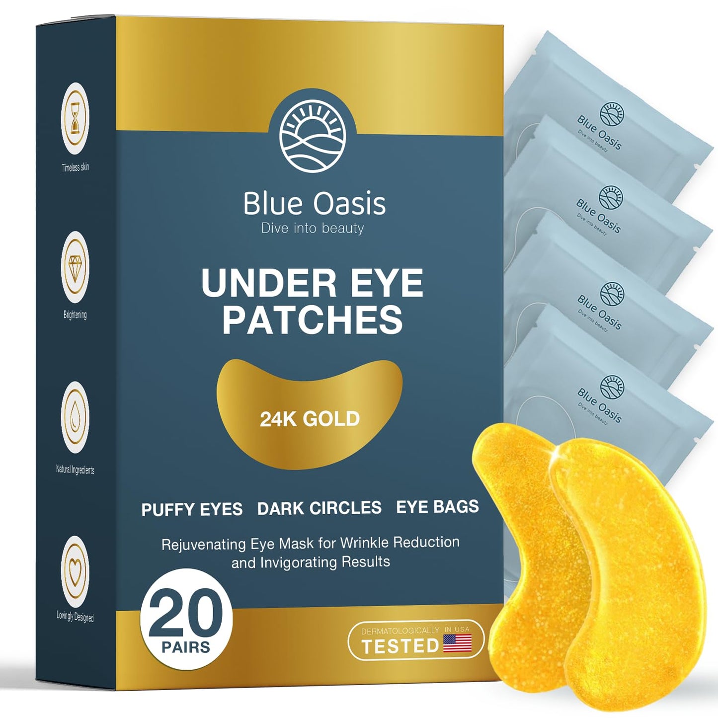 Under Eye Patches for Puffy Eyes and Dark Circles Ð 24k Gold Under Eye Mask Patches for Puffiness, Beauty & Personal Care Products Ð Under Eye Masks 20 Pairs Gold Under Eye Patches for Puffy Eyes